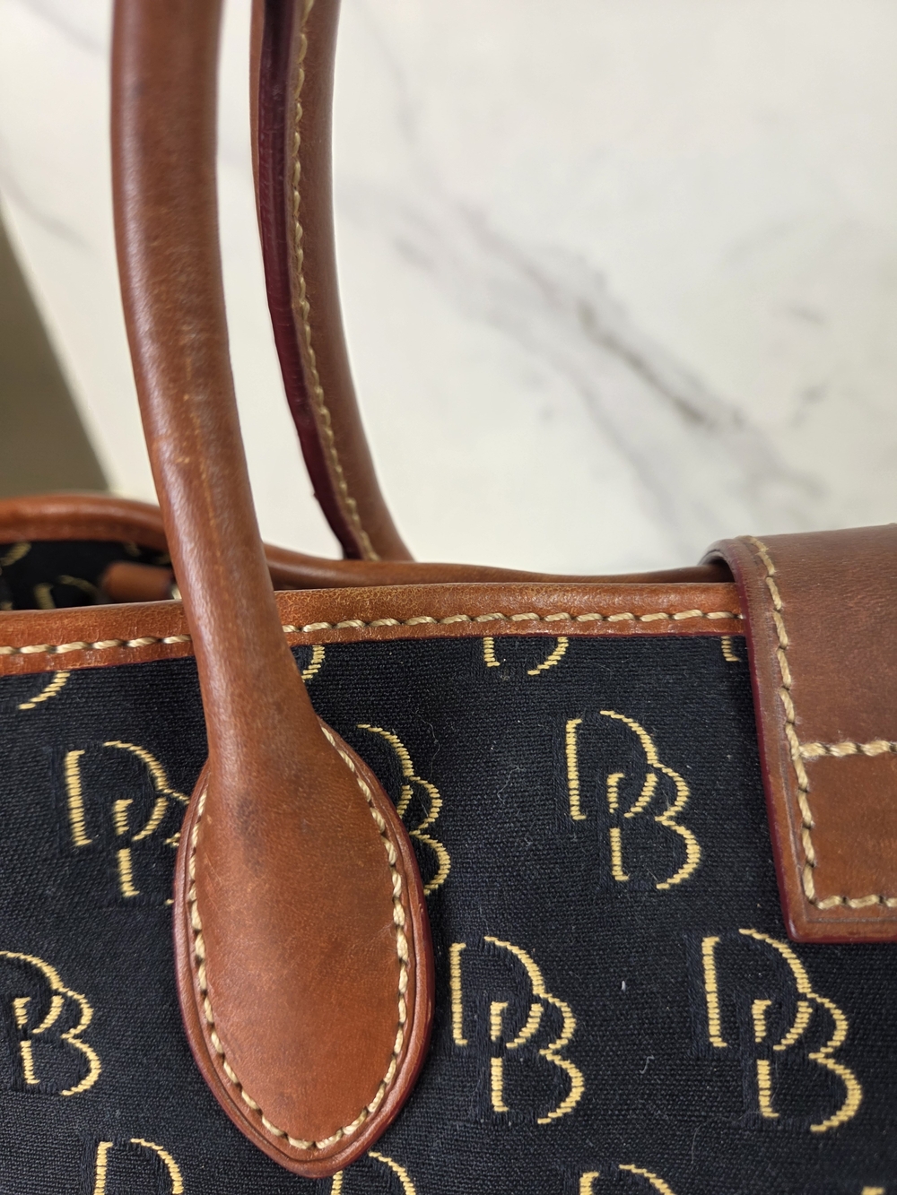 Dooney & Bourke Black Monogram Satchel with Brown Leather Trim - Picture 10 of 16